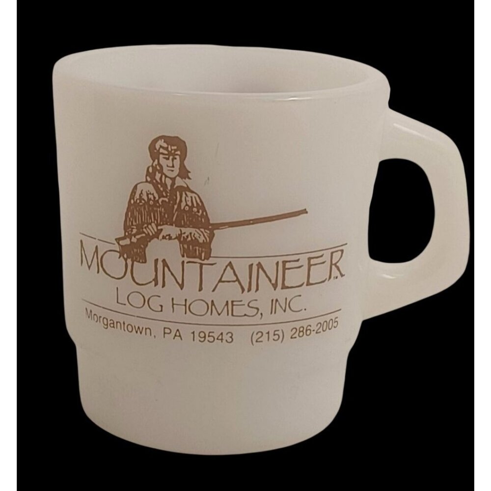 Rare Vintage 60s Galaxy Milk Glass Ovenproof Mug‎ Mountaineer Log Homes - Mexico